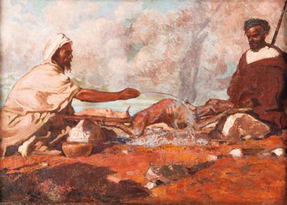 Alméry LOBEL-RICHE (1877-1950) Le méchoui, environs de Fès, Maroc Huile sur toile,...