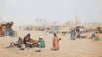 Alphons MIELICH (1863-1929) La Marchande d'oranges, environ du Caire Aquarelle, signée...