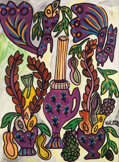 MAHIEDDINE BAYA (1931-1998) Lampe violette Gouache sur papier, signée en bas à droite...