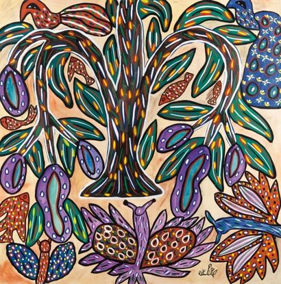 MAHIEDDINE BAYA (1931-1998) Plateau, lampes, fruits et papillons gouache sur papier,...
