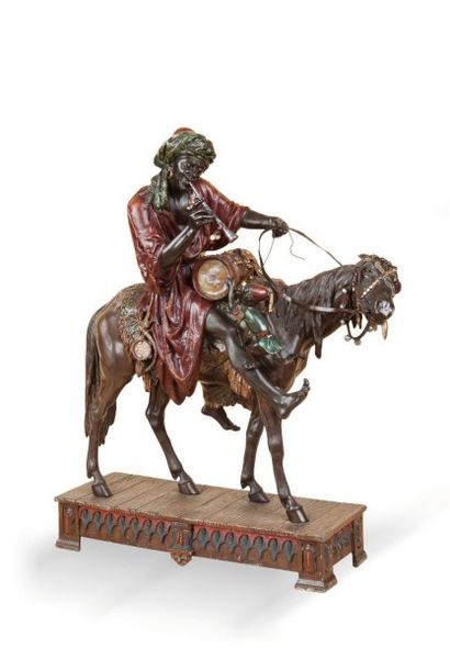 D'après Arthur WAAGEN (act.1869-1910) Musicien ambulant à cheval Epreuve en régule...