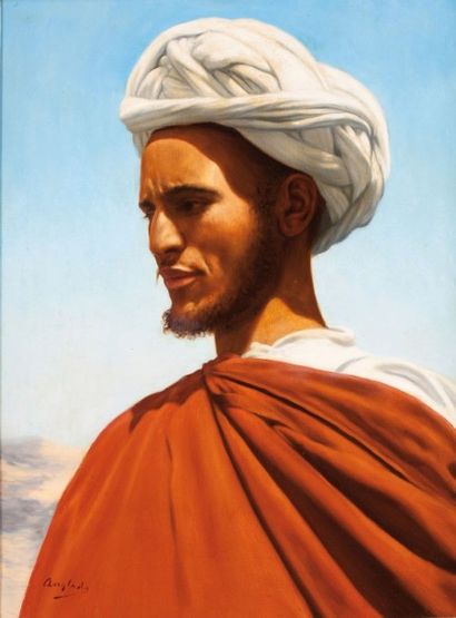 Luis ANGLADA PINTO (1873-1946) Portrait d'homme au turban Huile sur toile, signée...