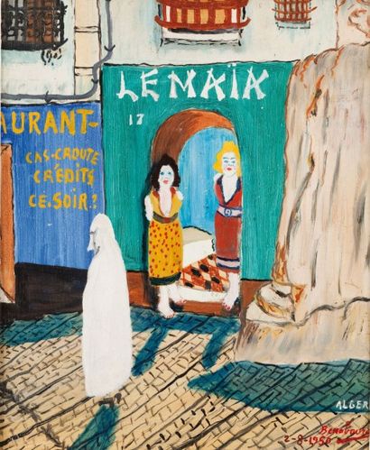 Hacène BENABOURA (1898-1960) Rue Barberousse, Alger Huile sur panneau, signée et...