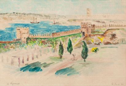 Albert LEPREUX (1868-1959) Les remparts de Rabat Aquarelle, signée en bas à gauche....