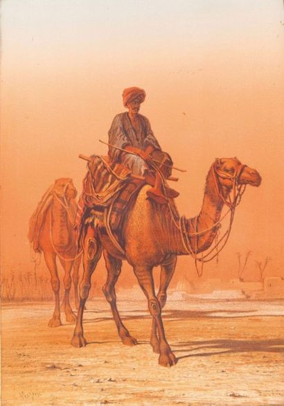 Amadéo PREZIOSI (1816-1882) Porteuse d?eau et camelot Chamelier sur son chameau Deux...