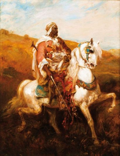 Adolf SCHREYER (1828-1899) Cavalier arabe Huile sur toile, non signée. 91 x 72 cm...