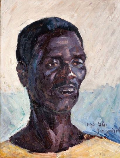 André HERVIAULT (1884-1969) Portrait d'un togolais Huile sur panneau, signée, située...