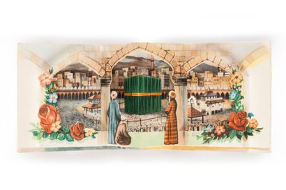 null Deux carte postales en relief de la Mecque et Médine Vue de la Mecque. Livret...