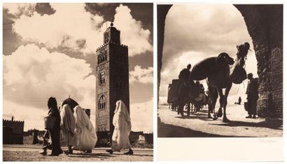 Albert Monnier (1915-1988) Maroc, 1948. Caravanes. Ruines. Minarets. Statue équestre...