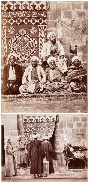 Henri Béchard Cheik se rendant à la mosquée la nuit. Groupe de Ulémas, c. 1875. Deux...