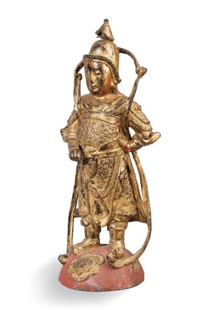 null Important groupe en bronze doré représentant Wei Tuo Pusa en armure, debout...