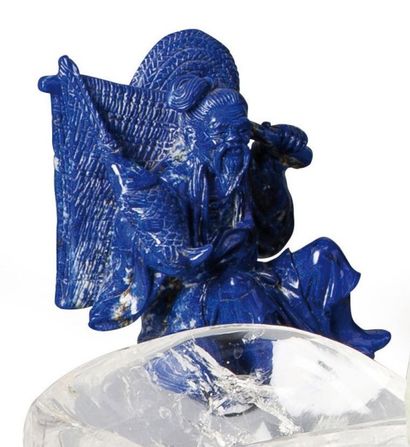 null Groupe en lapis lazuli représentant un pêcheur au pot Chine Haut: 15 cm(*)