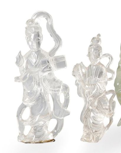 null Deux sujets en cristal de roche représentant des déesses du printemps Chine,...