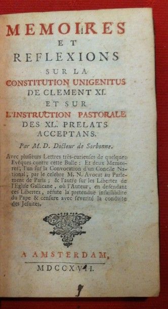 [DUPIN] Mémoires et réflexions sur la Constitution "Unigenitus" de Clément XI et...