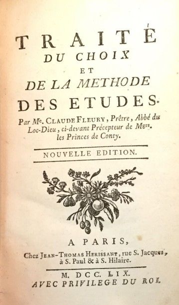 FLEURY Abbé Discours sur l'histoire ecclésiastique. Paris, Hérissant, 1764, in-12...