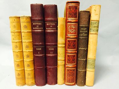 null Ensemble de 8 livres illustrés reliés: Maupassant, Rabelais, Voltaire, Tristan...