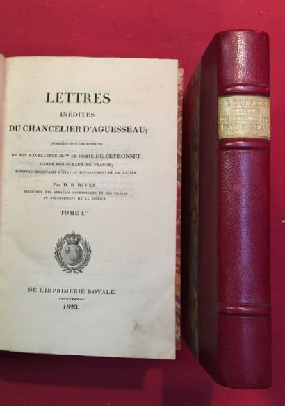 AGUESSEAU Chancelier d' Lettres inédites. Paris, Imp. Royale, 1823, 2 volumes in-8...