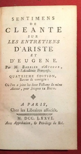 BARBIER D'AUCOUR Jean (Langres 1641-1694) Onguent à la Brulure. Sl., 1670, in-12...
