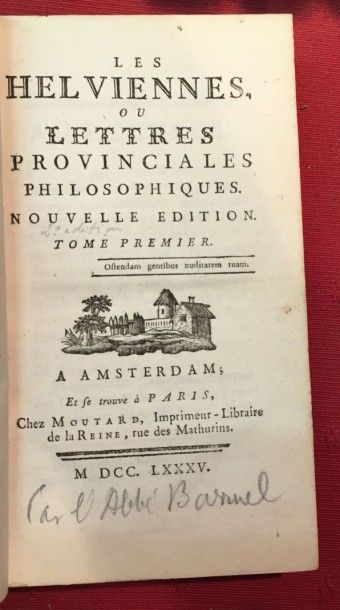 [BARRUEL Abbé Augustin] Les Helviennes ou Lettres provinciales philosophiques. Amsterdam,...