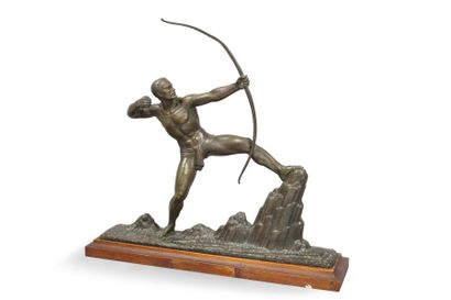 GILBERT Héraclès Épreuve en bronze à patine brune, socle en bois, signé Gilbert Haut:70...