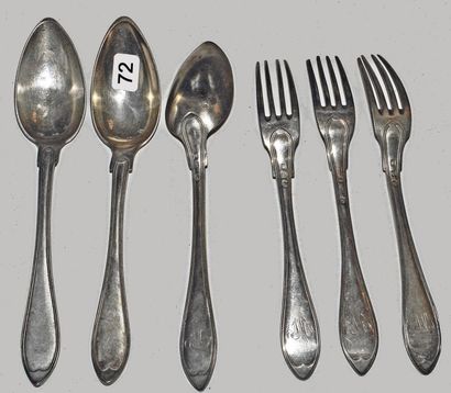 null Trois couverts en argent, la spatule lancéolée chiffrée. Belgique, 1831-1868...
