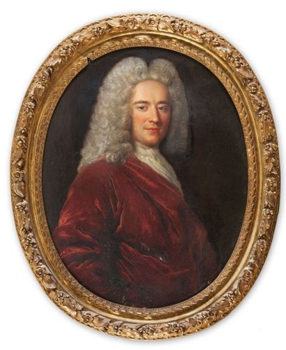 Alexis Simon BELLE (Paris, 1674 - 1734) Portrait d'homme au manteau rouge Toile d'origine...