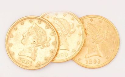 null Lot de trois pièces de 10 $ US en or. P. 52,1g.