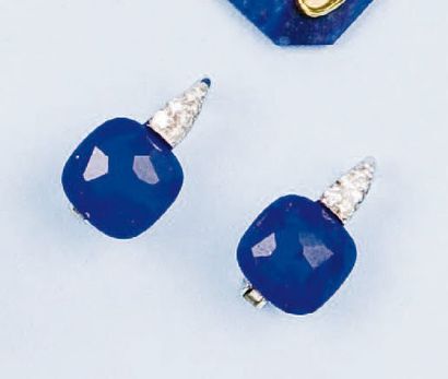 null POMELLATO - Paire de boucles d'oreilles en or gris serties de diamants et lapis...