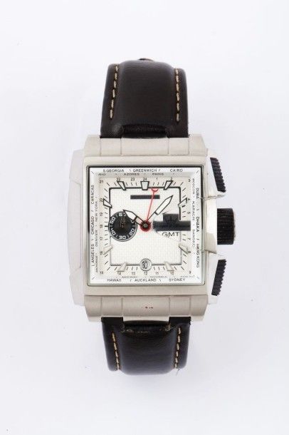 YONGER & BRESSON GMT WORLD TIME vers 2012 Montre bracelet en acier. Boîtier rectangle....