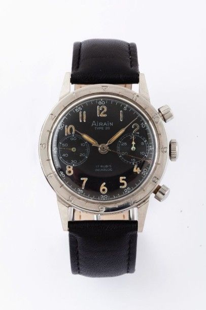 AIRIN TYPE 20 vers 1960 Chronographe bracelet de pilote de l'armée Française. Boîtier...