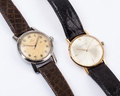 null Deux montres de poignet en métal de marque Contrebert et Omega.