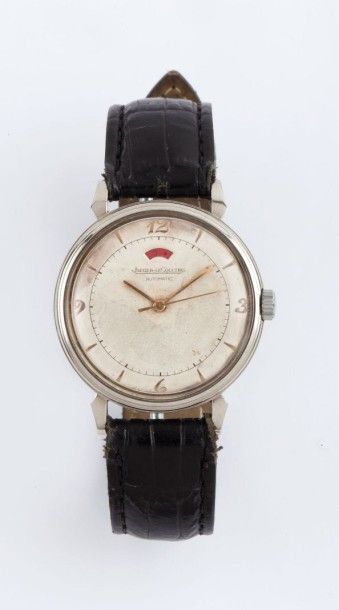 JAEGER LECOULTRE 
Reserve de marche vers 1950
Montre bracelet en acier. Boitier rond,...