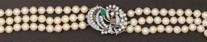 null Collier de trois rangs de perles de culture japonaises
Akoïa. Fermoir amovible...