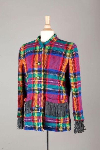 Yves SAINT LAURENT rive gauche circa 1990 Veste en jersey de laine écossais multicolore...