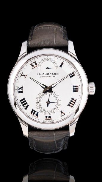 CHOPARD LUC 
Belle et grande montre bracelet en or blanc 18k(750). Boitier rond,...