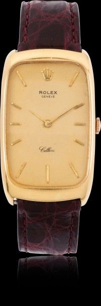 ROLEX "Cellini" vers 1970 

Montre bracelet en or jaune 18k (750). Boitier rectangle....