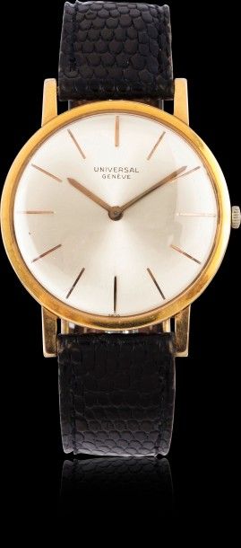 UNIVERSAL GENEVE Vers 1970 

Montre bracelet en métal plaqué or. Boitier rond. Cadran...