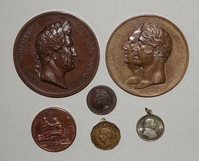 null Six médailles comprenant : - MEDAILLE de naissance du duc de Bordeaux (1820)...