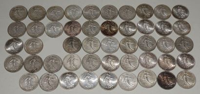 null Lot de pièces en argent : - 1 pièce de 100 FF (1985) - 6 pièces de 5 FF (An...