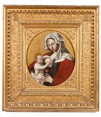 Ecole Espagnole vers 1540 Vierge à l'Enfant sur fond or
Huile sur panneau 
35 x 32...