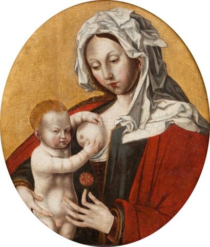Ecole Espagnole vers 1540 Vierge à l'Enfant sur fond or
Huile sur panneau 
35 x 32...