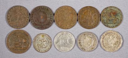 null Lot de 10 jetons en cuivre et en argent Louis XIII (1615), Louis XIV (1662,...