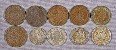 null Lot de 10 jetons en cuivre et en argent Louis XIII (1615), Louis XIV (1662,...