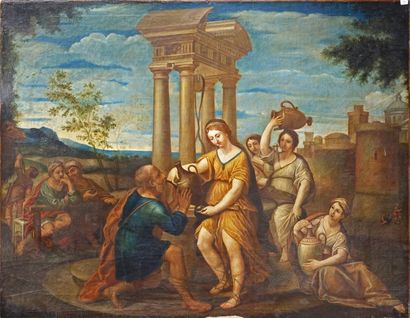 ÉCOLE ITALIENNE DU XVIIIÈME SIÈCLE 

Rebecca au puits 

Huile sur toile 

100 x 129...