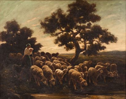 Entourage de Charles JACQUES 

La bergère et ses moutons

Huile sur toile 

72 x...