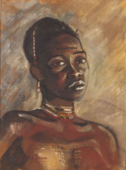 Jacques de SAINT-SEINE (1897-1972) Portrait d'une africaine Huile sur isorel, signée...