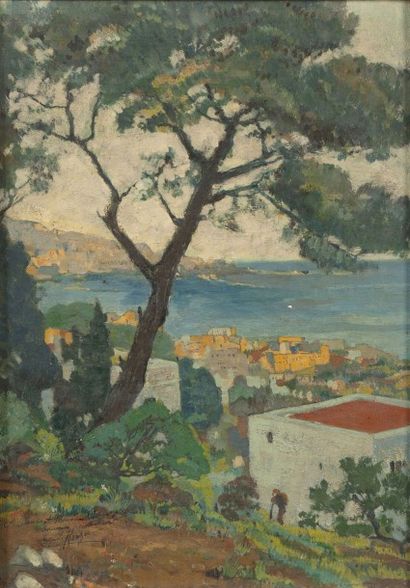 Auguste HARZIC (1902-1988) La Baie d'Alger vue des hauteurs Huile sur toile, signée...