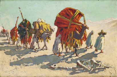 Ronan LOTH (Né en 1893-?) 
Caravane d'Attatich
Huile sur panneau, signée en bas à...