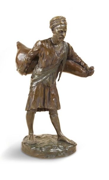 T. CURTS (XIXème - XXème siècle)(D'après) Le Porteur d'eau Épreuve en bronze à patine...