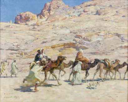 Étienne DINET (1861-1929) 
La caravane
Huile sur toile, signée, située et datée «Laghouat...
